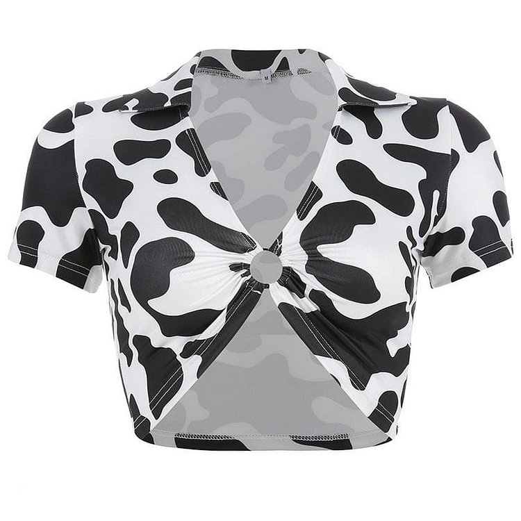 Ring Hollow Out Cow Prints Crop Top SP13692