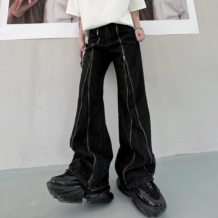 Spring Or Summer Solid Color Zipper Design Casual Long Jeans Pants-dark style-men's clothing-halloween