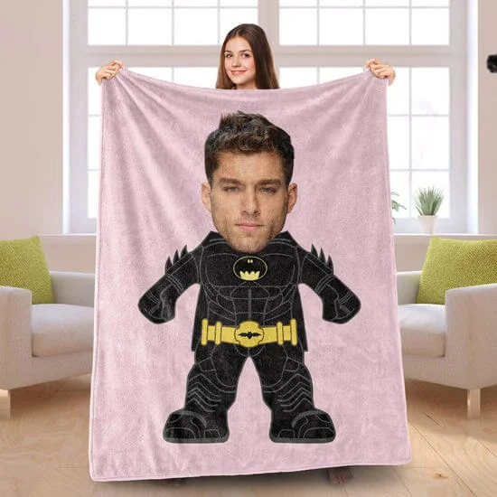 Father's Day Gifts, Custom Photo Blankets Personalized Photo Superhero Blanket Fleece Bat Man Blanket, Painting Style