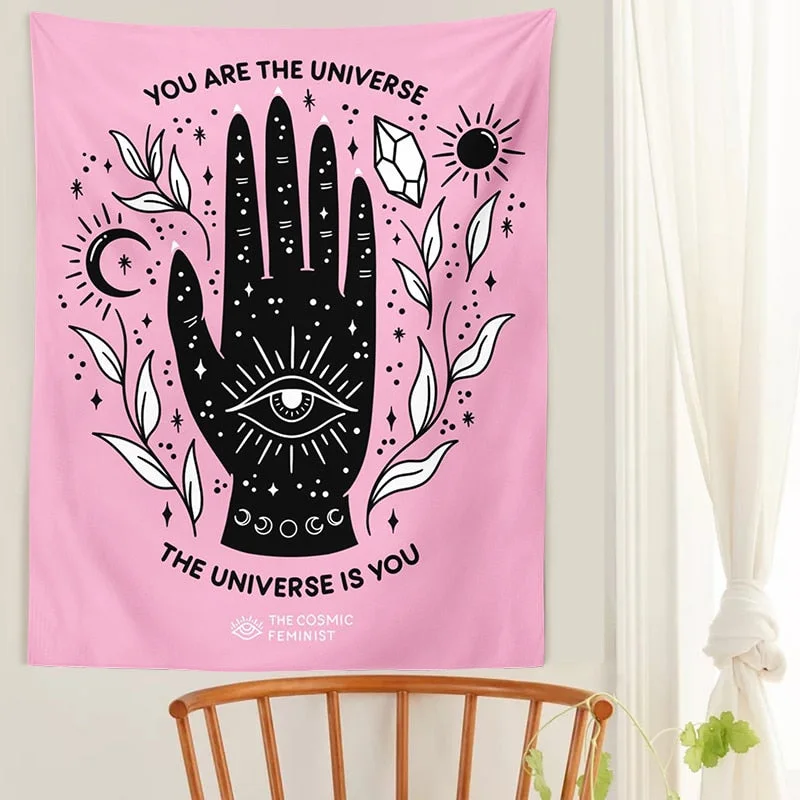 Pink Sun Moon Tapestry Magic hand Wall Hanging Tarot Bohemian universe Decoration Home Hippie Mattress Girls Dorm Room Decor