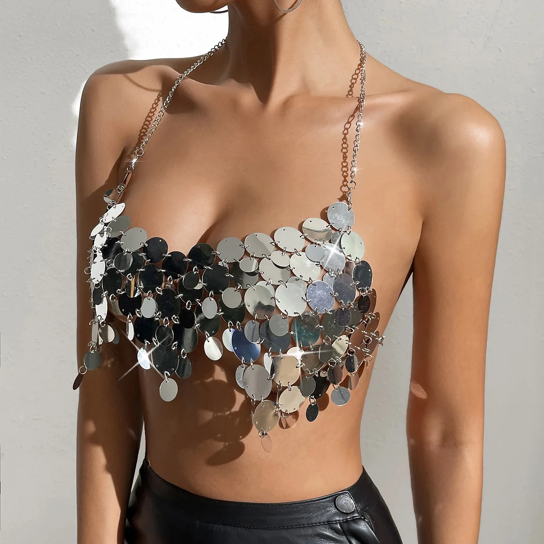 Uveng Uveng New Ins Outlet Nightclub Sexy Sequins Show Back Chain Women's Vest Y20470