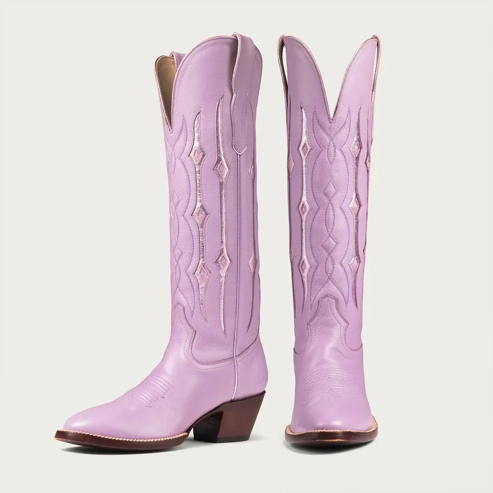 Purple Almond Toe Chunky Heel Stitching Cowboy Boots for Women