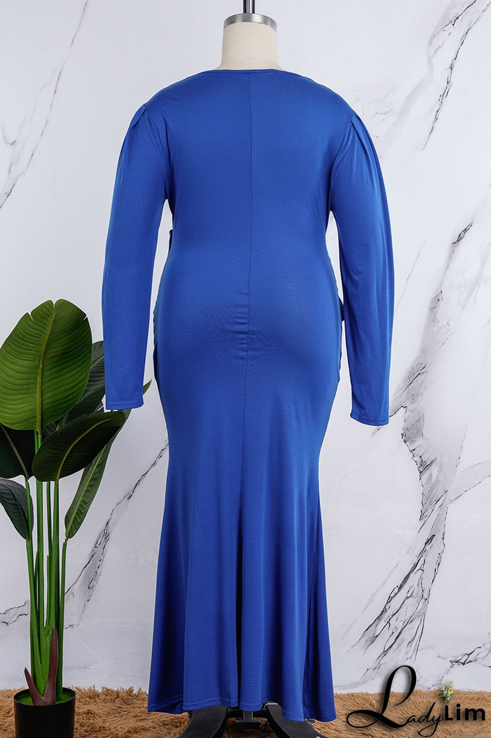 Orange Casual Solid Patchwork V Neck Long Sleeve Plus Size Dresses