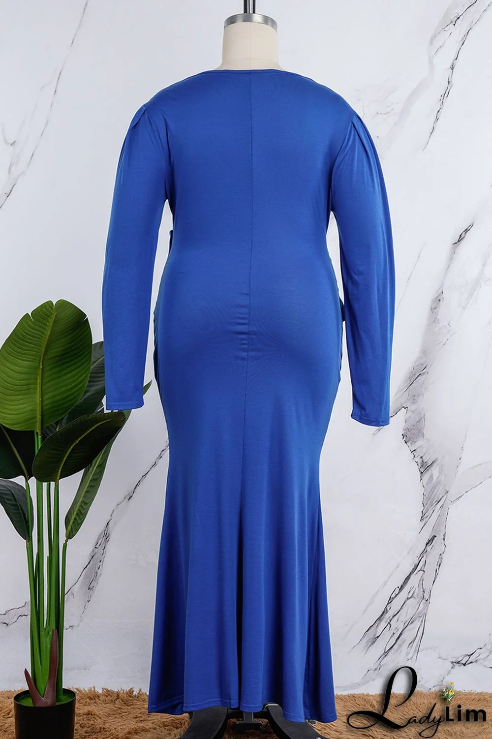 Orange Casual Solid Patchwork V Neck Long Sleeve Plus Size Dresses