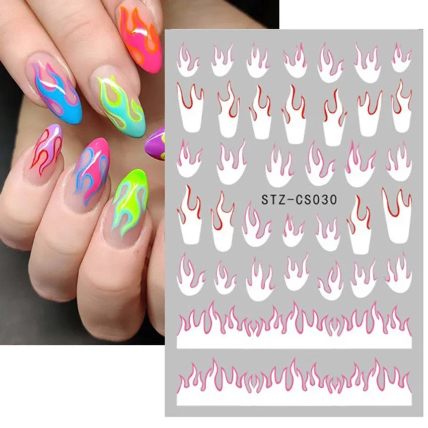 Nail Stickers Back Glue Fire Flame Shape Designs Nail Decal Decoration Tips For Beauty Salons-Nail Inspo