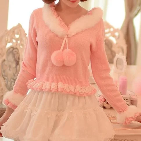 S/M/L Pinky Sweet Cutie Falbala Pullover Sweater SP154418