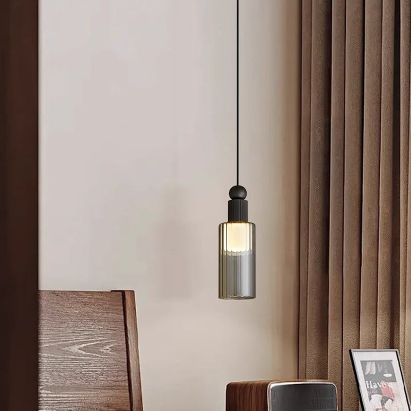 Contemporary Scandinavian Orb Cylinder Acrylic Glass Copper LED Pendant Light For Bedroom
