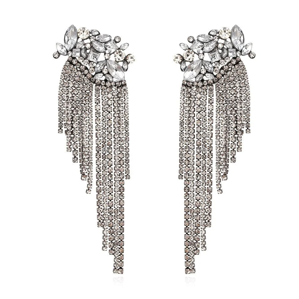 Dvacaman New Shiny Rhinestone Earrings Tassel Drop Earrings For Women Luxury Jewelry Long Dangle Earrings 2022 Party Accessories