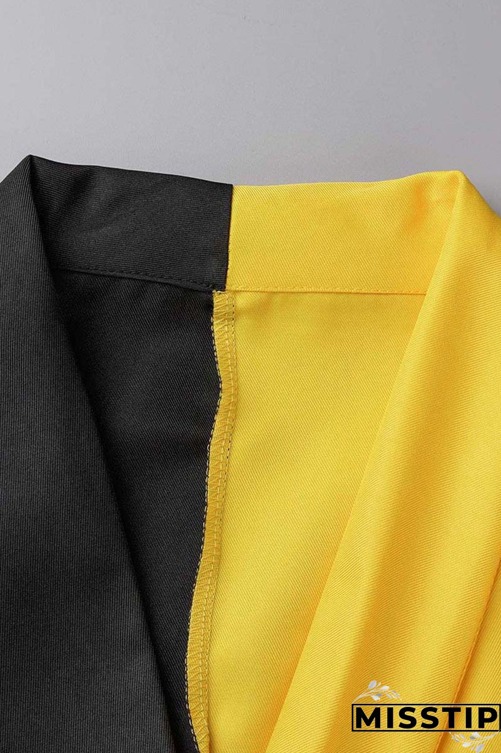 Yellow Casual Solid Patchwork V Neck Long Sleeve Dresses