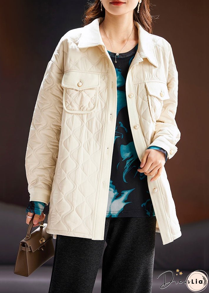 Plus Size Apricot Peter Pan Collar Button Cotton Filled Coat Long Sleeve
