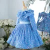 Kid Girl Blue Sequined Princess Birthday Catwalk Dresses