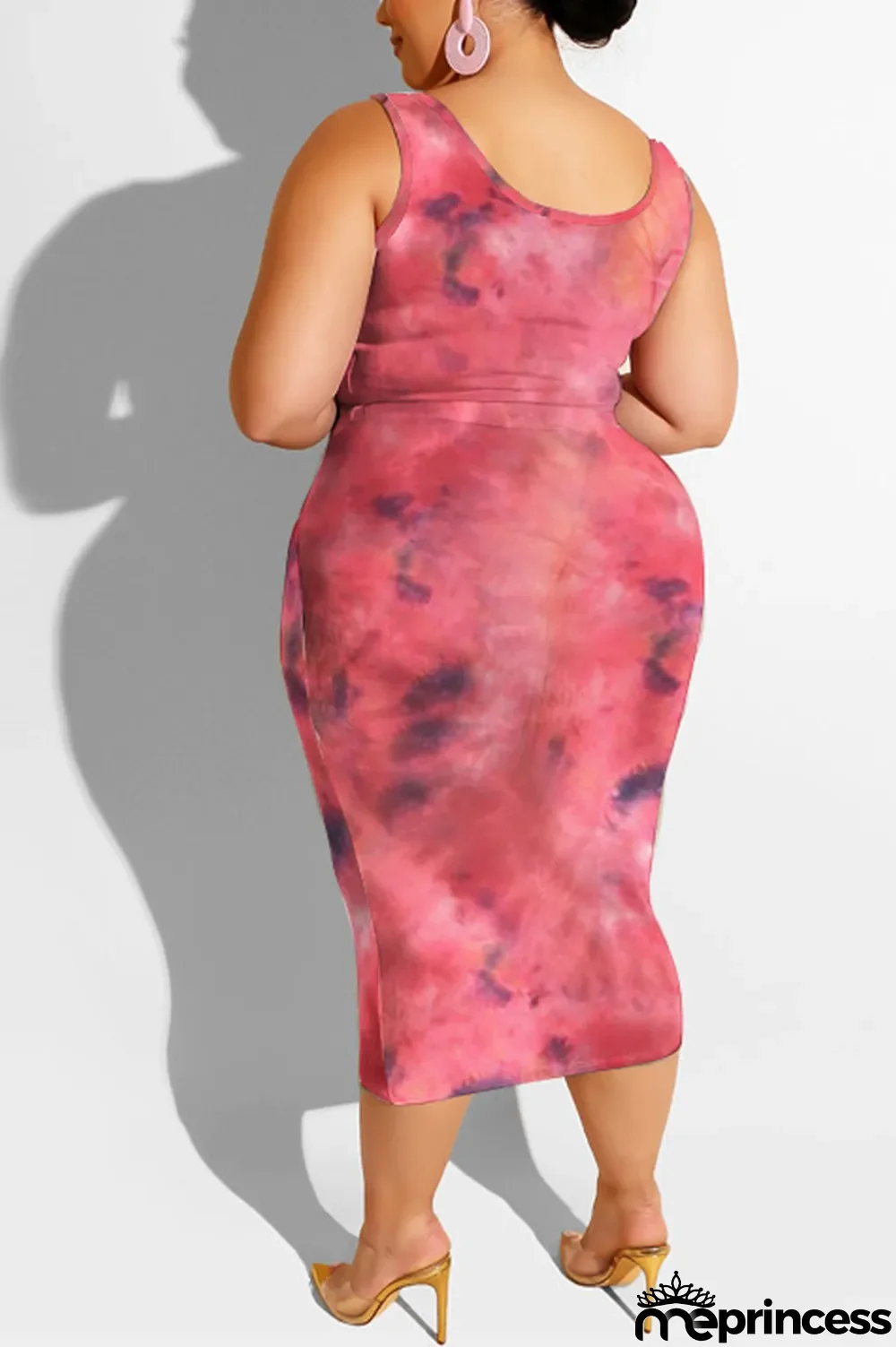 purple Polyester Sexy Slip Print Belt Tie Dye Plus Size