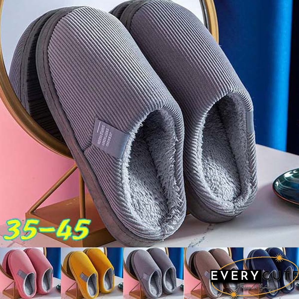 Winter Warm Cotton Slippers Women Men Home Shoes Simple Non-Slip Indoor Slides Corduroy Couple Slipper Female Shoes
