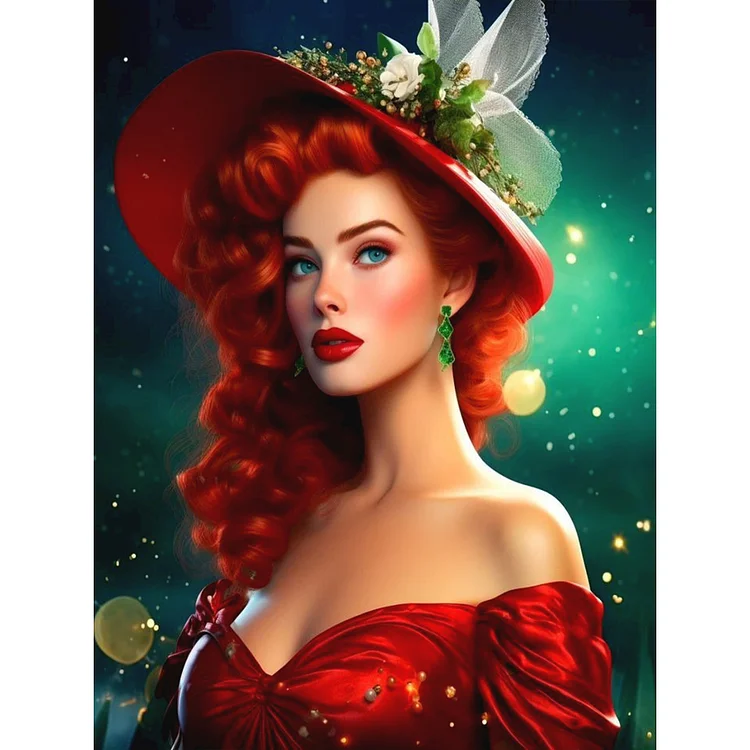 Full Round Diamond Painting - Elegant Red-Haired Woman 30*40CM