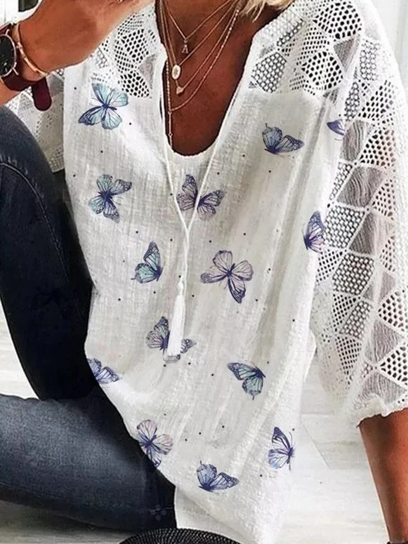 Short Sleeve Floral Cotton-Blend Shirts & Tops