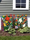 Colorful Metal 3-Panel Butterfly and Flower Garden Screen