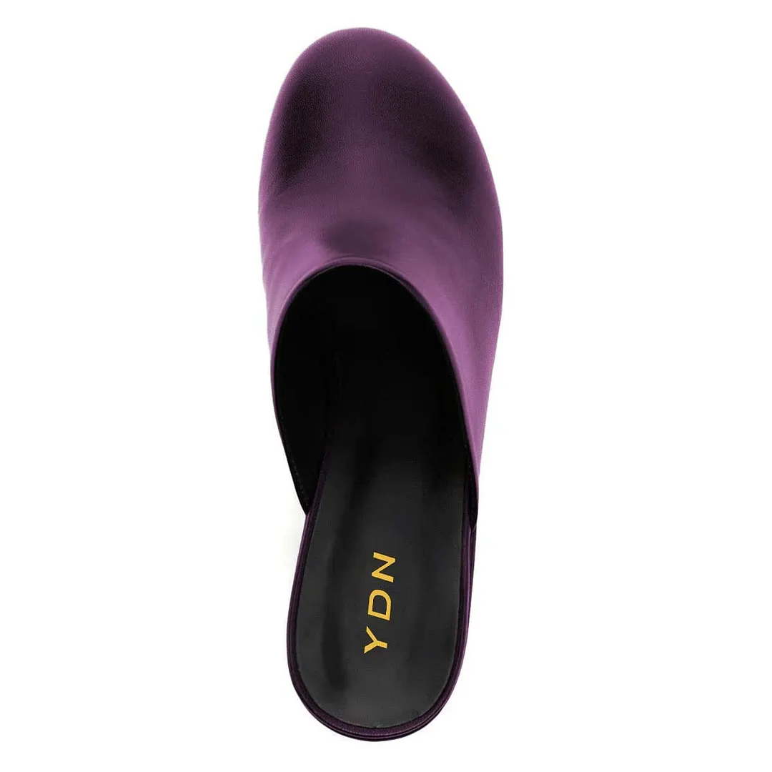 Dark Purple Round Toe Classic Block Heeled Mules with Platform