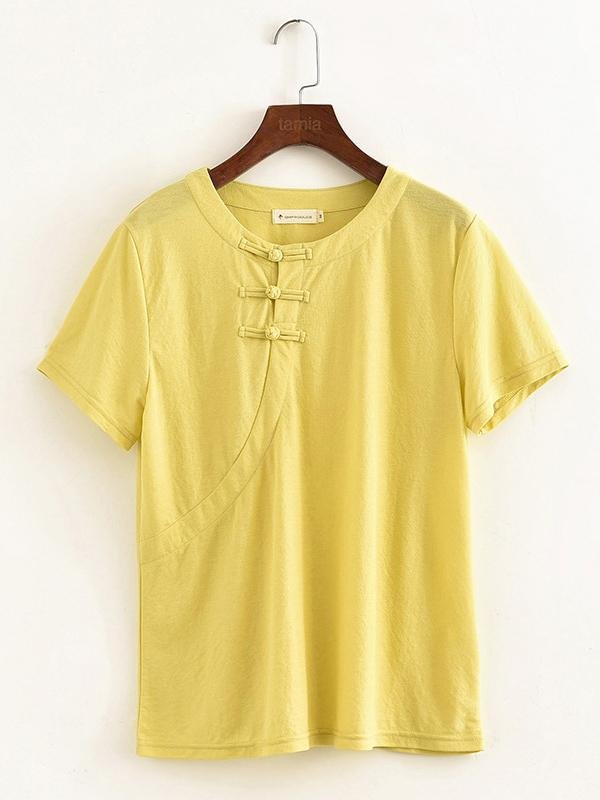 Solid Loose Button Vintage T-Shirt
