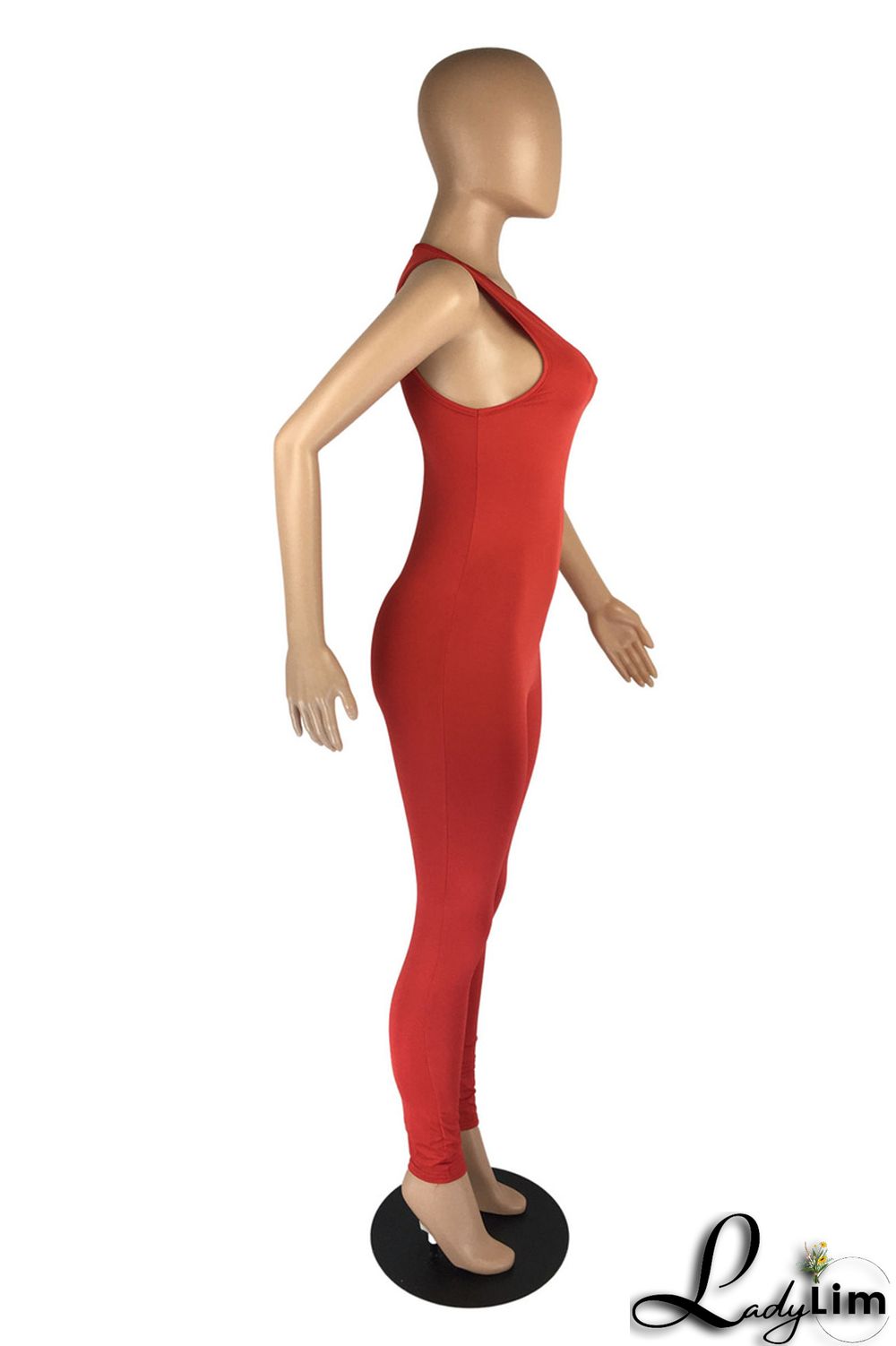 Red Fashion Casual Solid Basic O Neck Skinny Jumpsuits