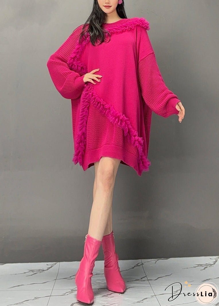 Red O-Neck Hollow Out Solid Sweatshirts Fall