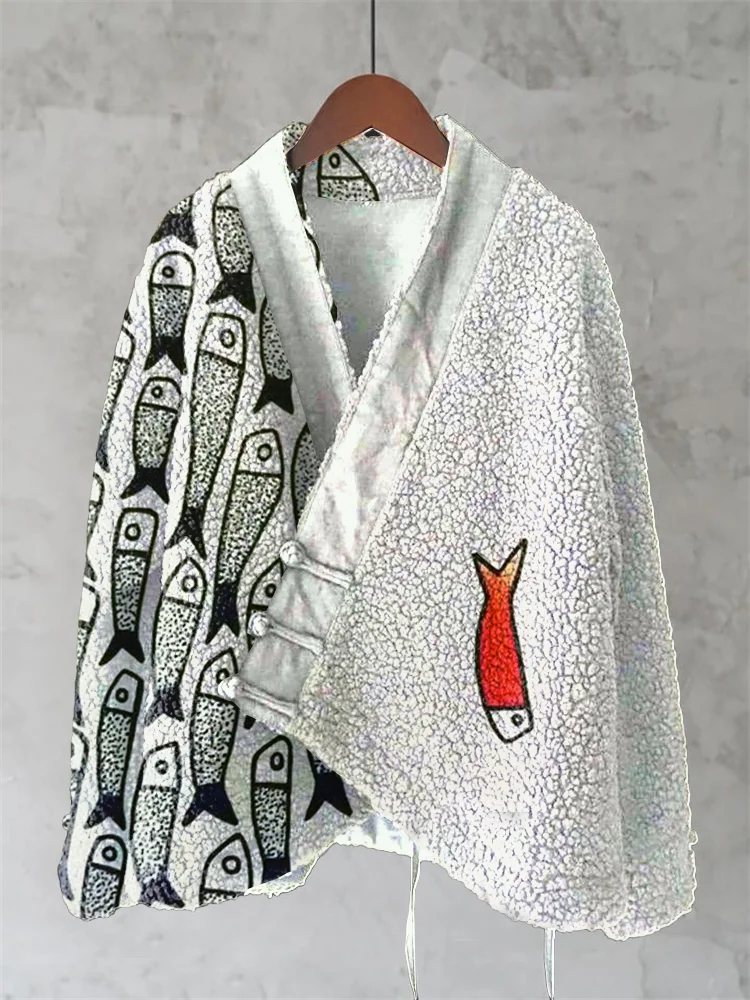 Vintage Fish Japanese Art Wool Kimono Cardigan