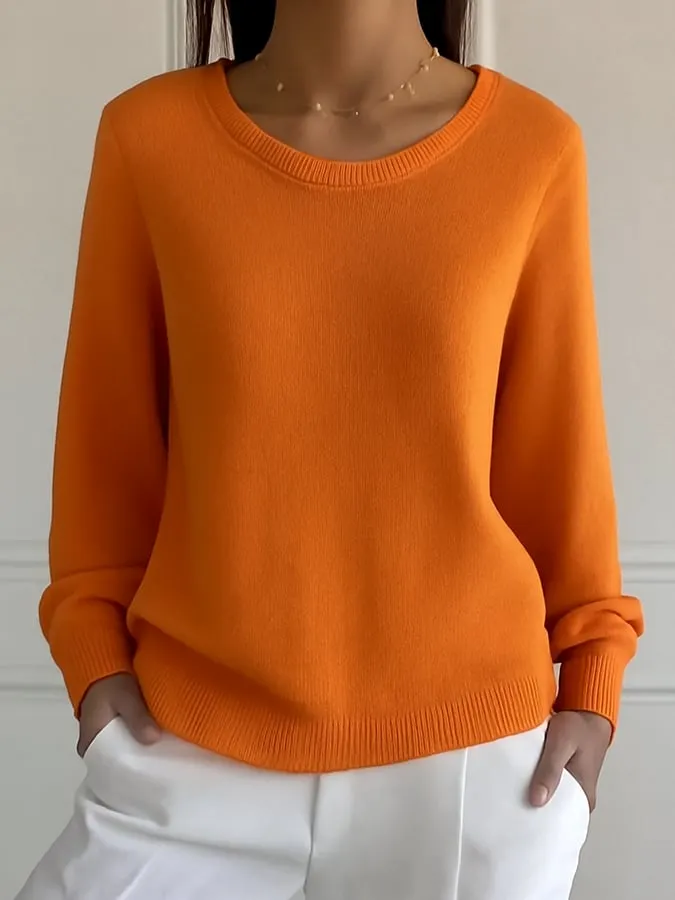 Women's Autumn Solid Color Crew Neck Sweater 