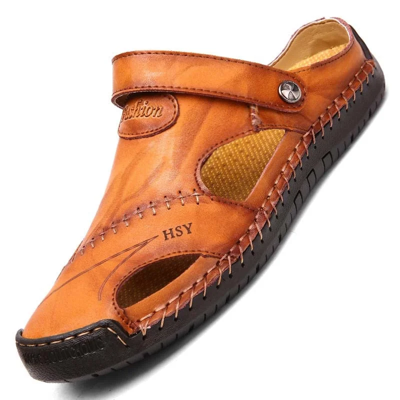 New Summer Men's Sandals Genuine Leather Sandals Moccasins Soft Shoes Beach Men's Sandals Slippers Bohemia Size 38-48 Hot Sale