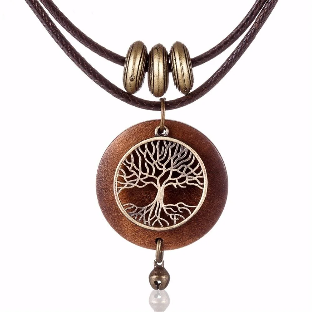 Boho Tree of Life Wooden Statement Necklace