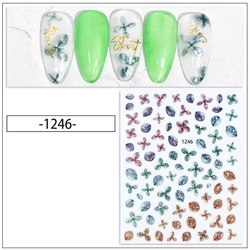 Nail Stickers Back Glue Multiple Color Laser 3D Petals Dried Flowers Designs Nail Decal Decoration Tips For Beauty Salons-Nail Inspo