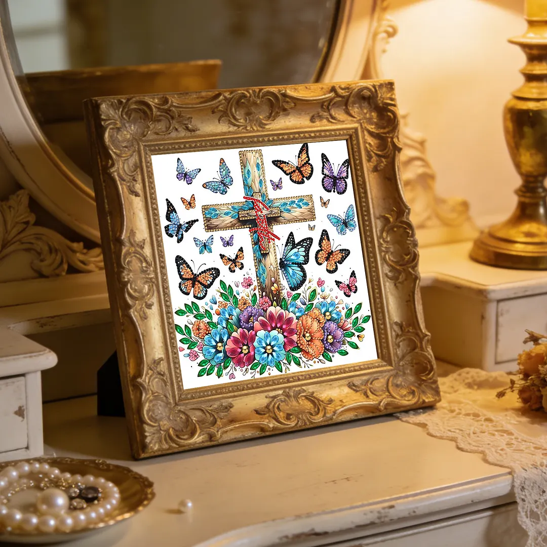 Diamond Painting - Partial Special Shaped Drill - Butterfly Cross(Canvas|30x30cm)