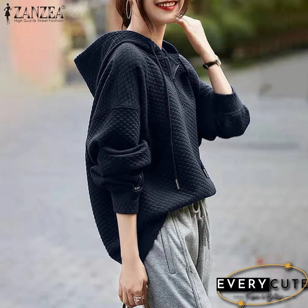 Spring Autumn Warm Fashion Women Zipper Long Sleeve Blouse Sweatshirt Oversized Casual