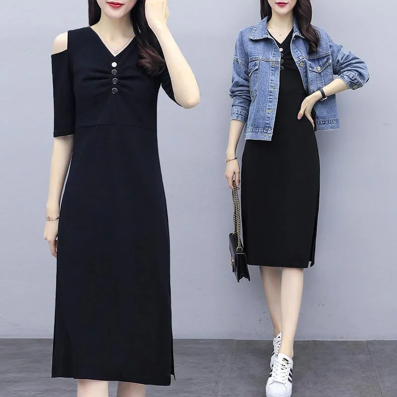 Toloer Toloer / Suit Summer 2024 New Fat Sister Denim Jacket Foreign Style Large Size Women's Dress Fashion Ins-Outfit Ideas