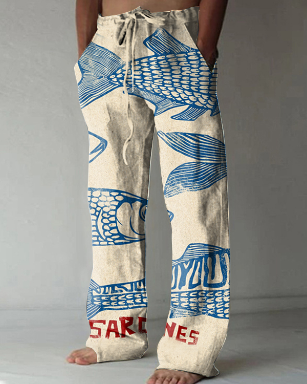 Japanese Fashion Fish Art Print Casual Pants