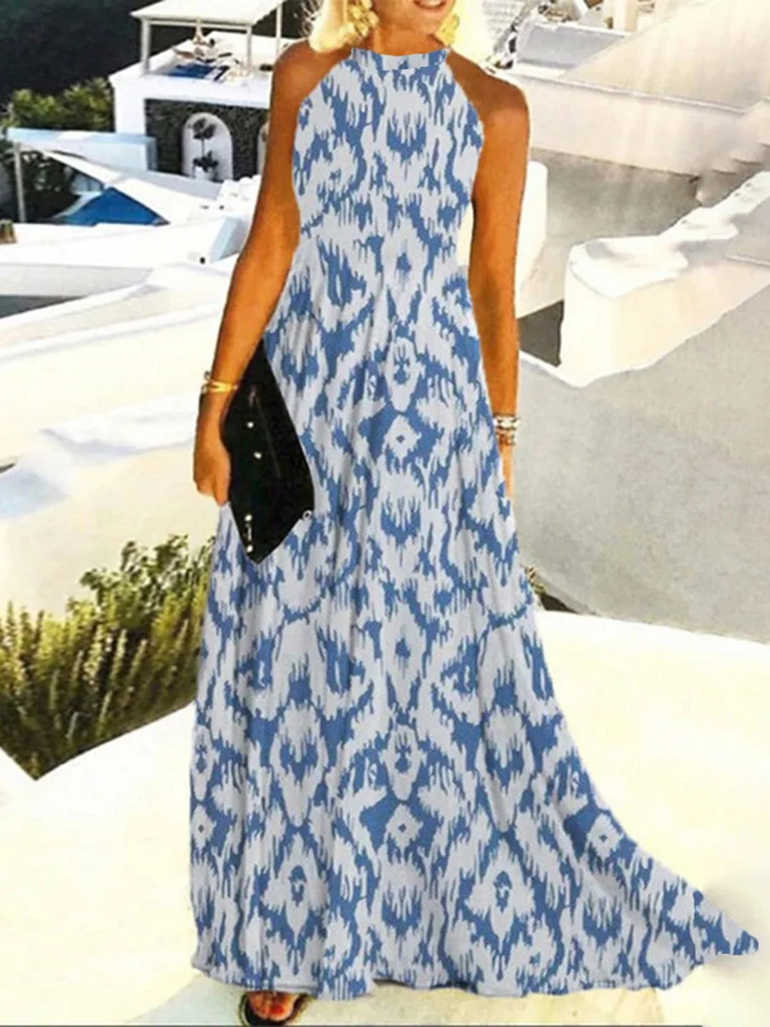 Ethnic Cold Shoulder Boho Vacation Loose A-Line Maxi Dresses