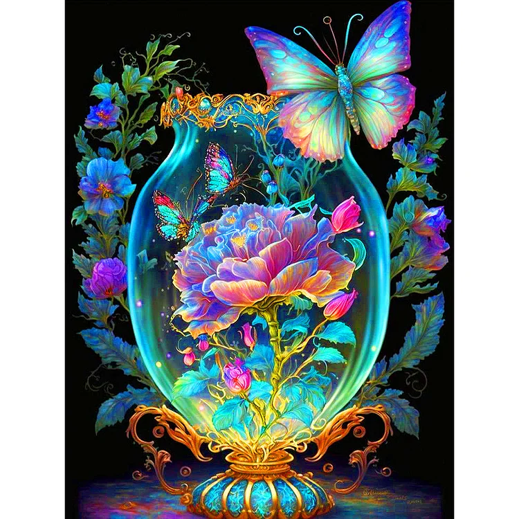Glass Butterfly 30*40CM(Canvas) Full Round Drill Diamond Painting gbfke