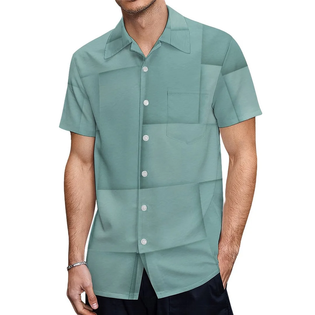 Short Sleeve Cyan Basket Weave Strips Hawaiian Shirt Mens Button Down Plus Size Tropical Hawaii Beach Shirts