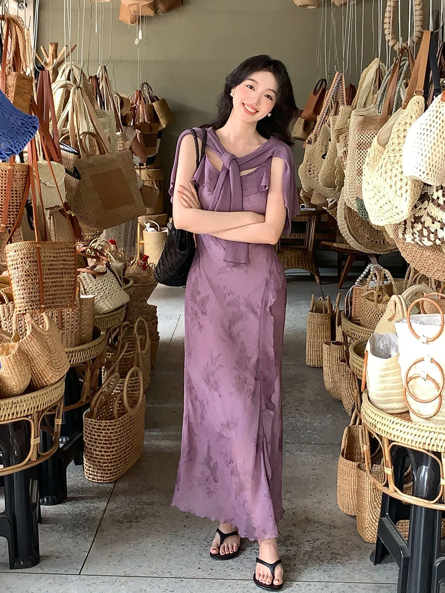 Nigikala Nigikala Xixi 2025 Spring/Summer New Korean Version Of Elegant High-Rise Sling Dress Thin Printed Dress Women 88205