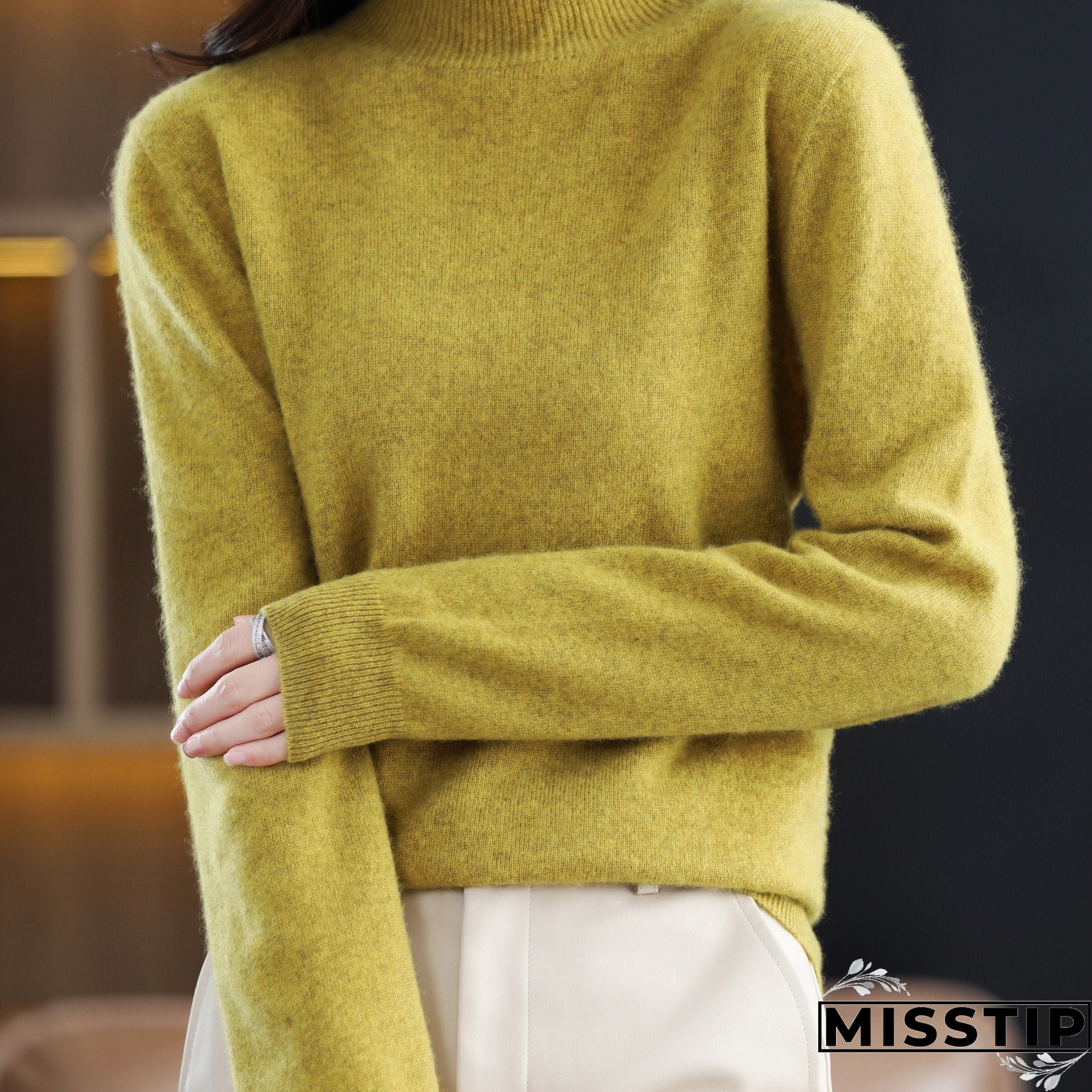 Solid Mock Neck Pullover Sweater, Elegant Long Sleeve Sweater, Women's Clothing