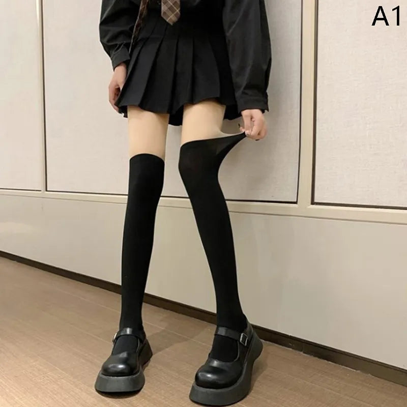 Sexy Patchwork Color Women Pantyhose Tights Fake Stockings Thighs High Stocking Black Color Silk Socks Japanese Style JK Sock LANFUBEISI
