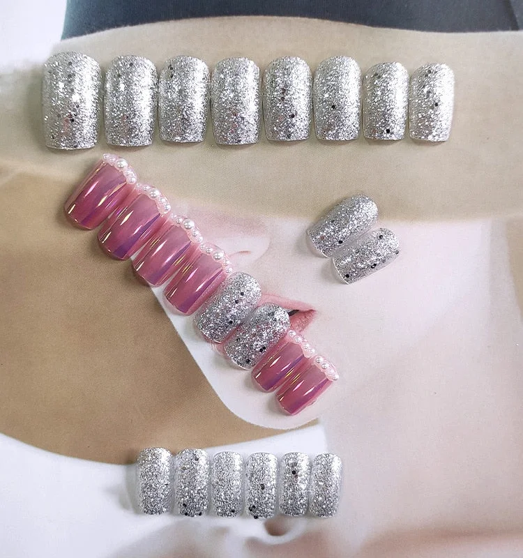 24pcs/set Acrylic Fake Nails Full Cover False Nail Art Tips 10 Sizes Fashion Designs With Nail Adhesive Sticker Coffin Nails-Nail Inspo