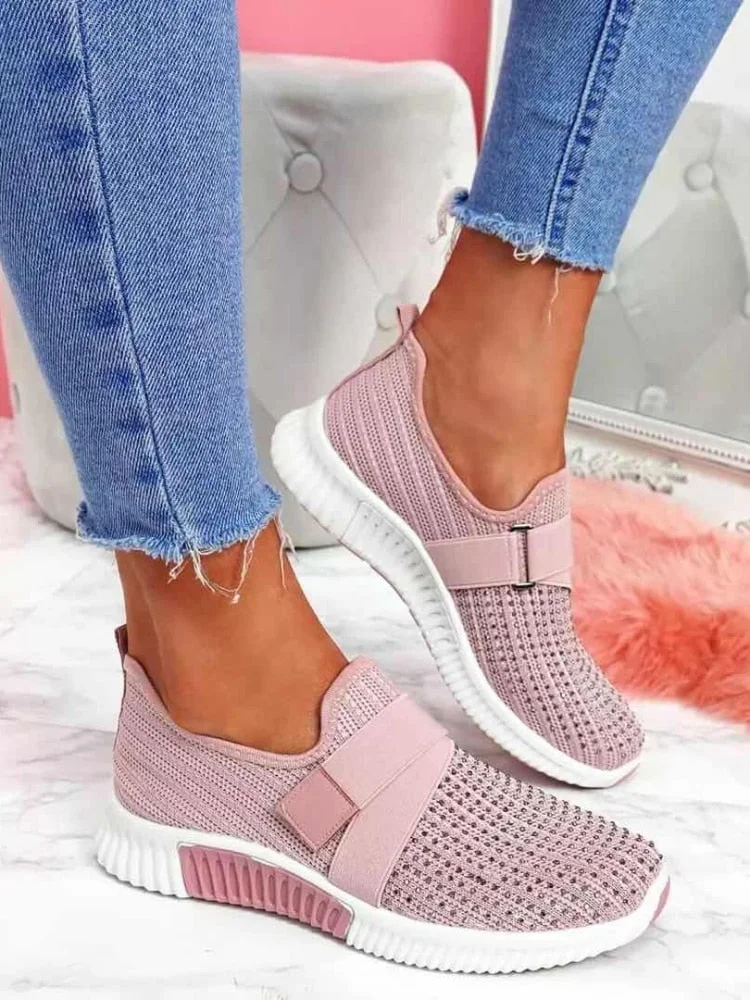 Women Casual Shoes Spring Crystal Solid Female Mesh Sneakers Casual Flat Shoes Women Flats Ladies Sport Shoes White