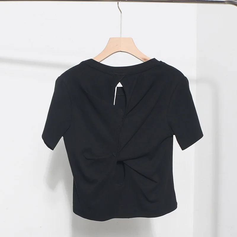 Uveng Design-Sense Short-Sleeved Back Hollow T-Shirt For Women's Summer New Body-Repair Short Small Shirt 87695