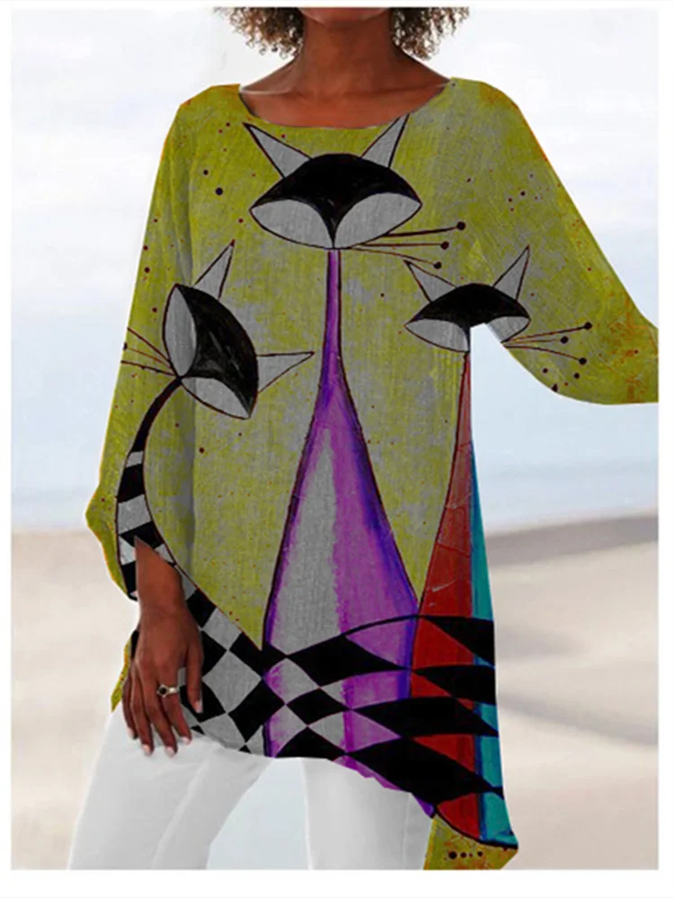 Lovely Mac Cats Print Flowy Tunic