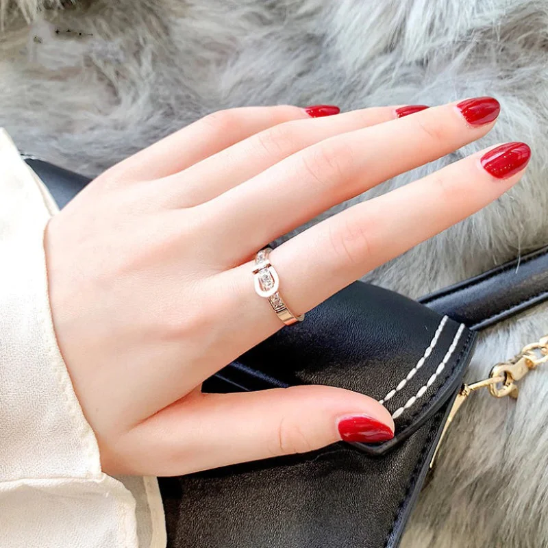 Engraved Love Forever Zircon Belt Buckle Shaped Rings