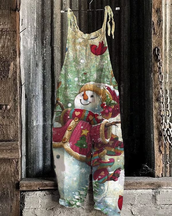 Christmas Snowman Print Jumpsuit