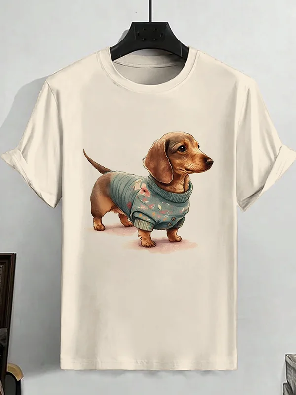 Men's Dachshund Dog Art Graphic Print Cotton Casual T-Shirt