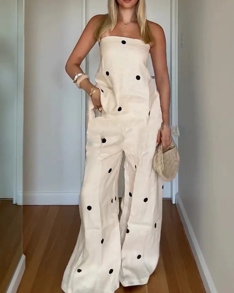 Women's Polka Dot Print Tube Top Holiday Set
