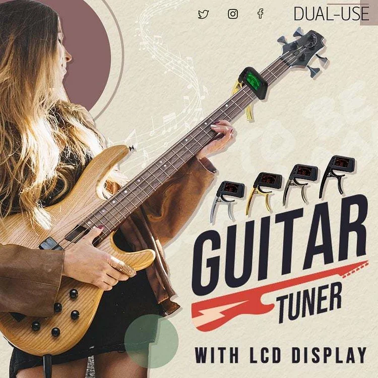 DUAL-USE GUITAR CAPO TUNER WITH LCD DISPLAY