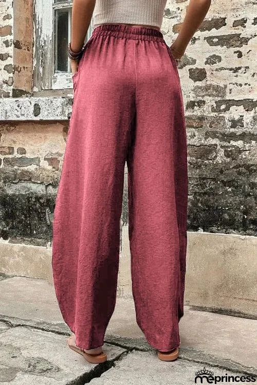 Resort Casual Elastic Waist Loose Trousers