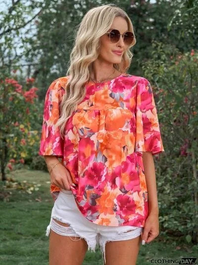 Printed Round Neck Half Sleeve Blouse